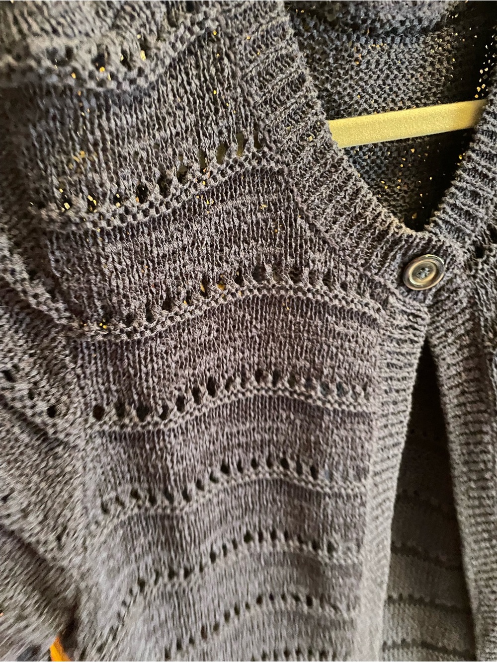 Navy Open Knit Cardigan Lightweight Button Front Sweater L - Picture 5 of 7